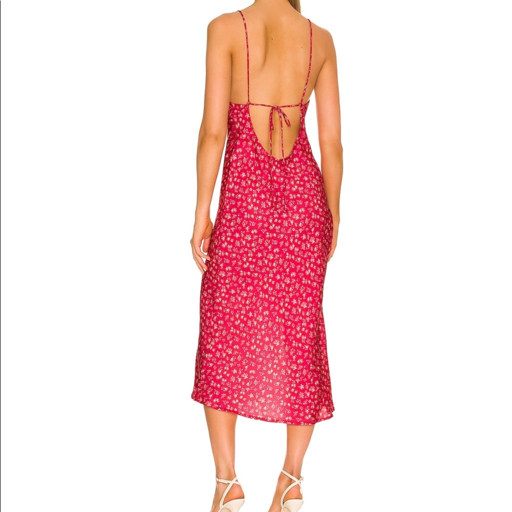 (New) maxi dress with tie closure, draped neckline and side seam slit. Size XS